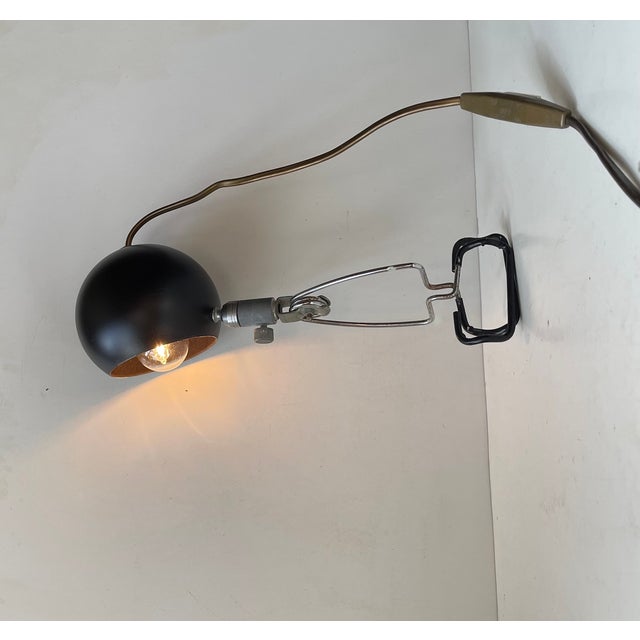 Mid-Century Modern Vintage Danish Adjustable Black Ball Clamp Lamp,1970s For Sale - Image 3 of 10