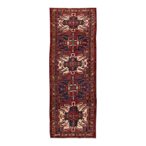 1960s Vintage Persian Heriz Handmade Red Tribal Wool Runner