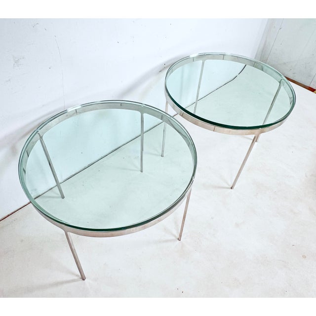 Nicos Zographos Side Tables in Polished Steel With Glass Tops - A Pair For Sale In Boston - Image 6 of 9