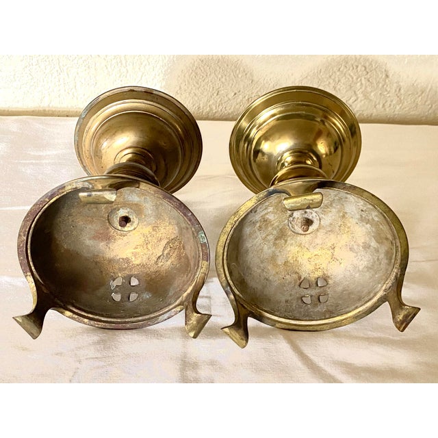 Antique Pair of Gothic Stule Ecclesiastical Brass Candlesticks For Sale In Santa Fe - Image 6 of 7