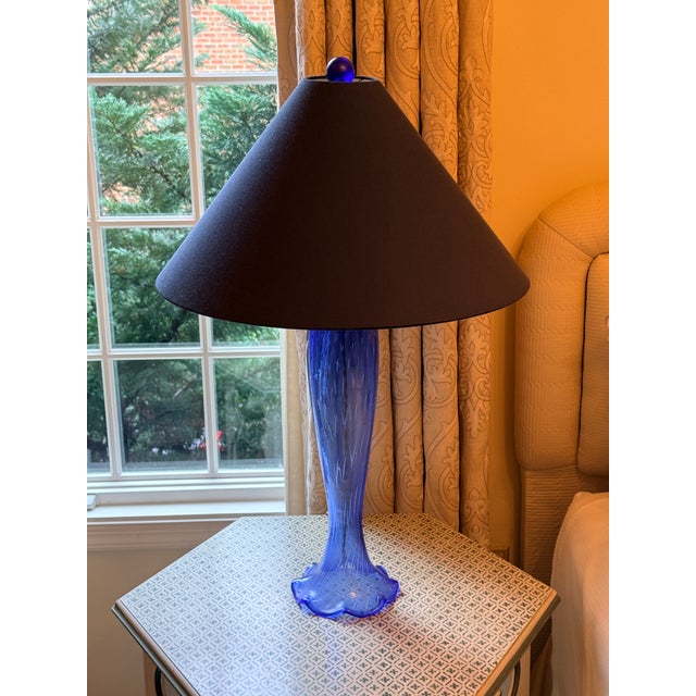 Pair of Cobalt Blue Sirena Table Lamps by John Hutton for Donghia A vibrant pair of hollow, handblown Venetian glass lamps...
