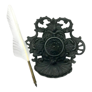 Vintage Ornate Cast Iron Inkwell