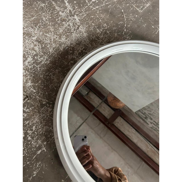 Brown Dutch Space Age Round Wall Mirror with White Plastic Frame, 1970s For Sale - Image 8 of 11