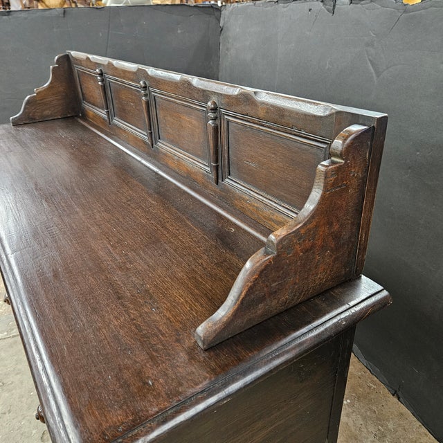 Wood Mid 19th Century Jacobean Oak 2 Drawer Sideboard With Turned Legs and Stretcher Base For Sale - Image 7 of 8