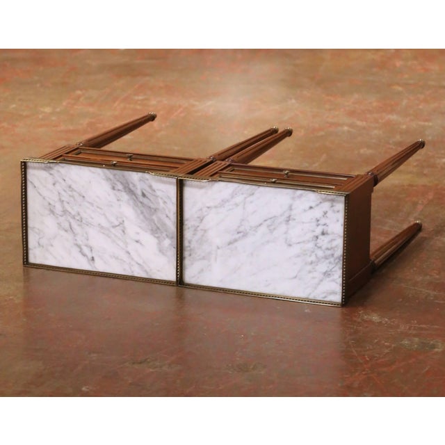 Pair of Vintage French Louis XVI Marble Top Mahogany Two-Drawer Nightstands For Sale - Image 13 of 14