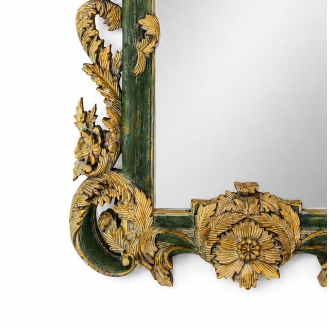 Vintage Rococo Style Gold-Plated Forest Green Framed Wall Mirror. For Sale - Image 4 of 11