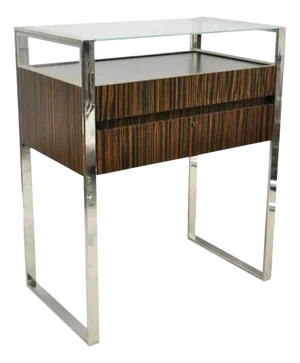 Modern Zebra Wood Chrome Glass Jewelry Closet Display Counter Case With Drawer