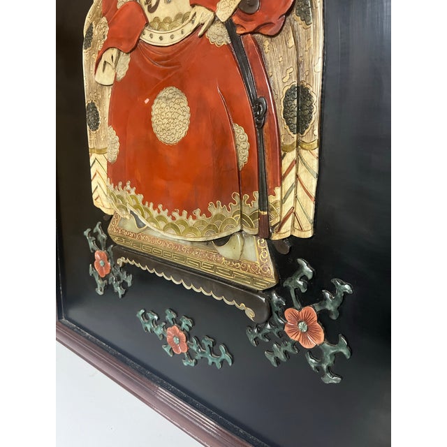 Pair of 1980s Large Chinese Carved Hardstone Emperor & Empress Portraits For Sale - Image 11 of 12