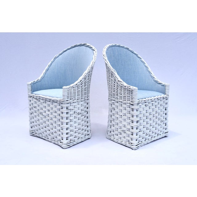 Mid-Century Modern 1980s Vintage Wicker Patio Chairs, White Lacquered Rattan, Italy For Sale - Image 3 of 11