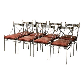 Steel Dining Chairs attributed to Maison Jansen, France, 1970s, Set of 8 For Sale