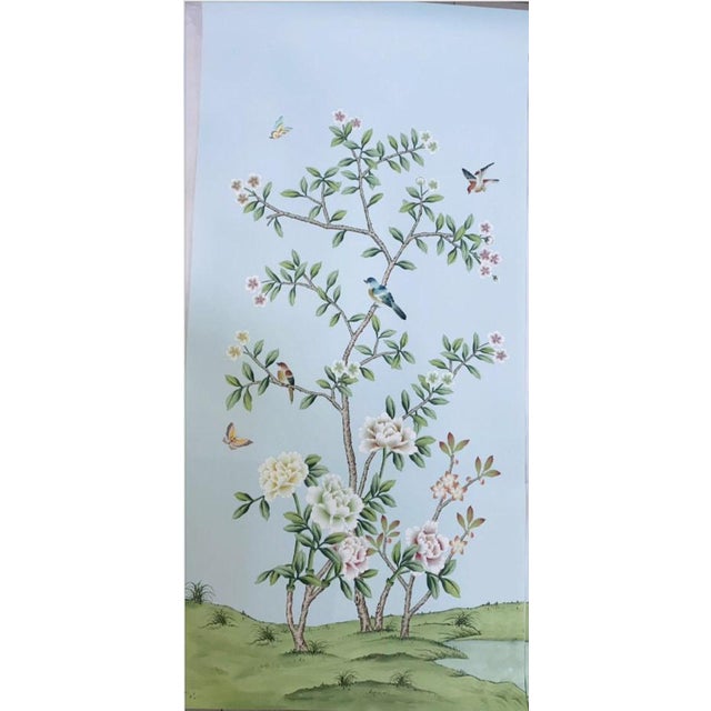 Not Yet Made - Made To Order W24"*h48"/Panel * a Set of 3 Panels Peony on Light Blue Tea Paper, Wall Artwork, Painting, No Frame, Tea Wallpaper For Sale - Image 5 of 7