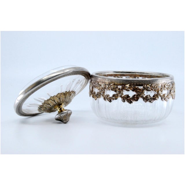 Metal Compote in Cut Glass with Cut Silver Structure and Lid Knob For Sale - Image 7 of 11