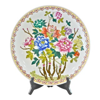 Chinoiserie Floral Charger With Stand For Sale
