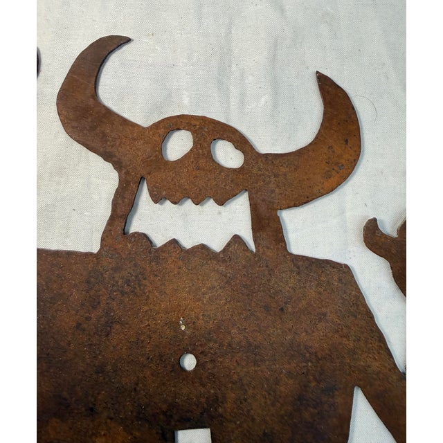 Figurative Large Antique Hand Cut Steel Metal Monster Silhouette Wall Switch Cover Kids For Sale - Image 3 of 11