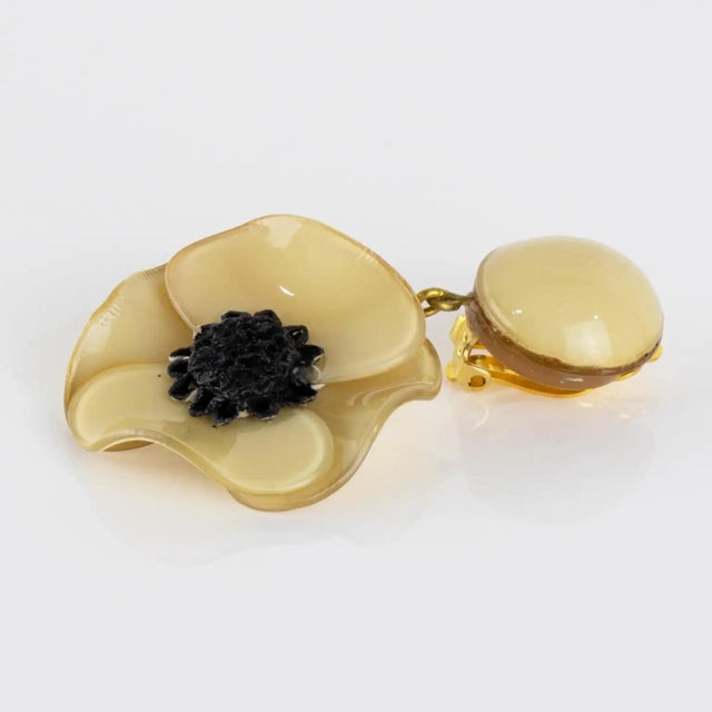 Plastic Cilea Paris Dangle Resin Clip Earrings Pale Yellow Poppy Flower For Sale - Image 7 of 9
