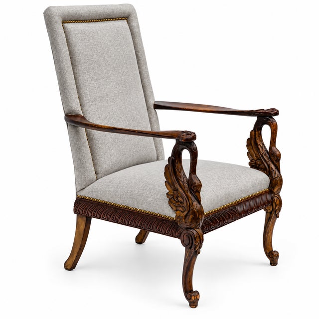 19th-C. Italian Neo-Classical Style Walnut Swan Form Bergere Chair For Sale - Image 12 of 12