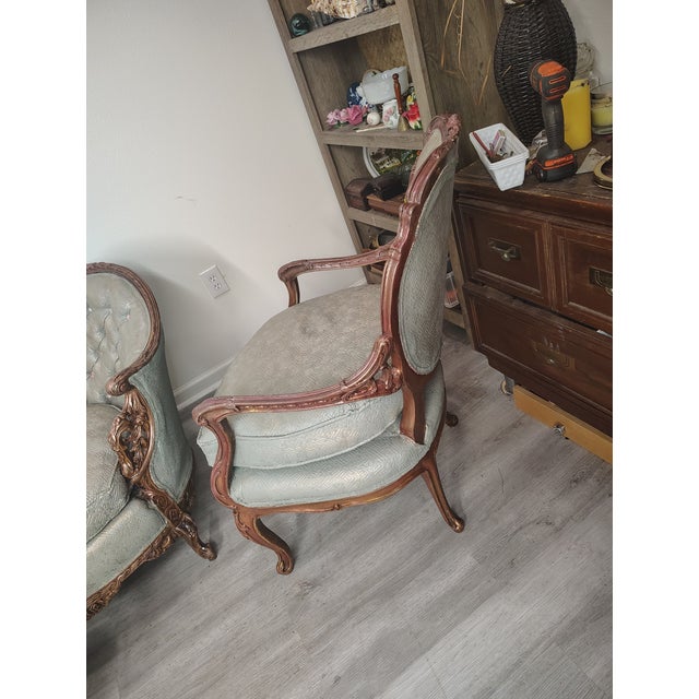 Antique Hand Carved Victorian Sofa and Chair For Sale - Image 13 of 17