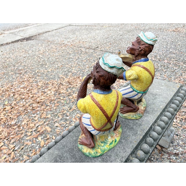 1960s Pair of Italian Glazed Terracotta Monkeys For Sale - Image 13 of 14