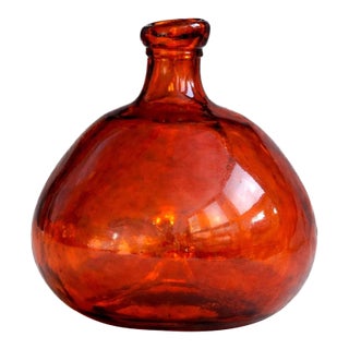 Vintage Spanish Amber Recycled Glass Demijohn Vase – Handcrafted Tangerine Art Glass Vessel For Sale