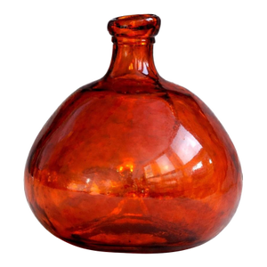 Vintage Spanish Amber Recycled Glass Demijohn Vase – Handcrafted Tangerine Art Glass Vessel