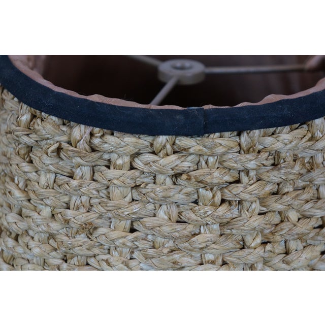 Vintage Boho Woven Wicker Rattan Rope Silk Lined Lamp Shade For Sale - Image 9 of 10