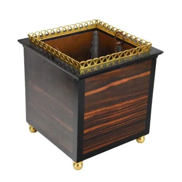 Traditional Pair of Petite Regency Style Planters With Brass and Copper Details For Sale - Image 3 of 3