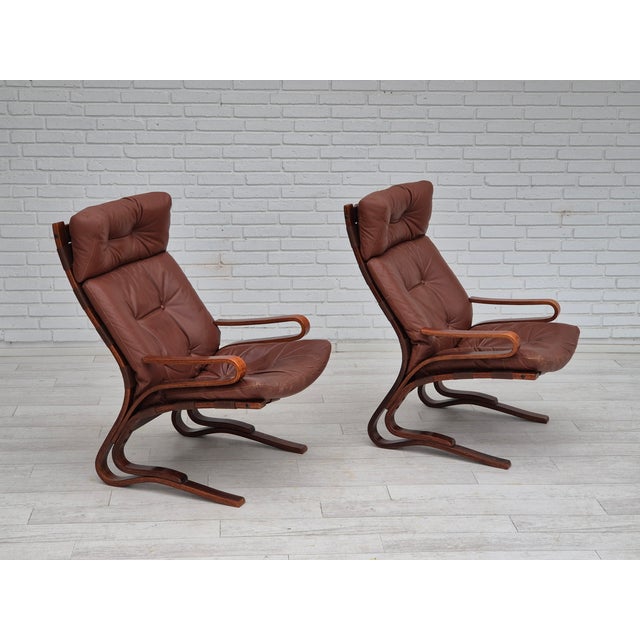 Brown Vintage Scandinavian Lounge Chair in Leather, 1970s For Sale - Image 8 of 18