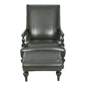 Dark Brown Leather Club Chair & Ottoman With Nailhead Trim