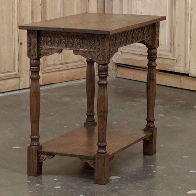 19th Century Rustic Hand Carved Oak Renaissance Revival Side Table For Sale - Image 11 of 18