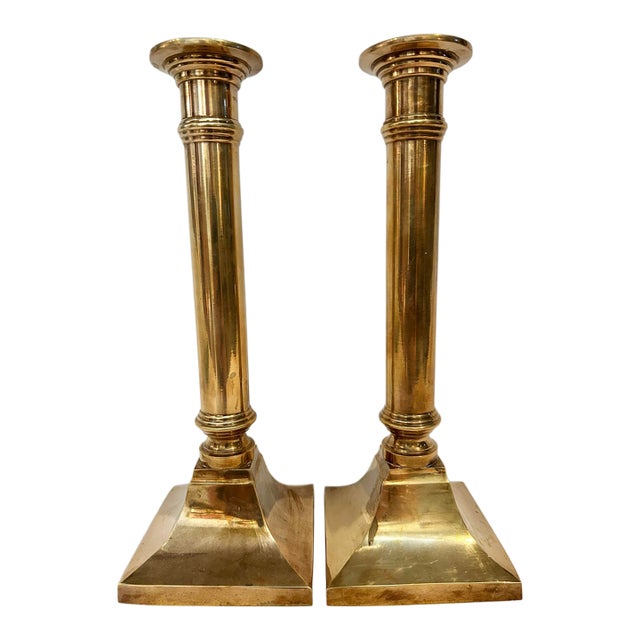 Vintage Wildwood Imports Neoclassical Fluted Column Cast Brass Candlestick Holders - A Pair For Sale