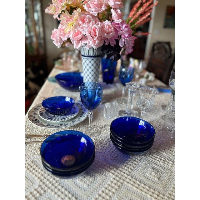 Glass Set of 4 Hand Blown Aquamarine Salad or Dessert Plates French Glass Blower Made For Sale - Image 7 of 10