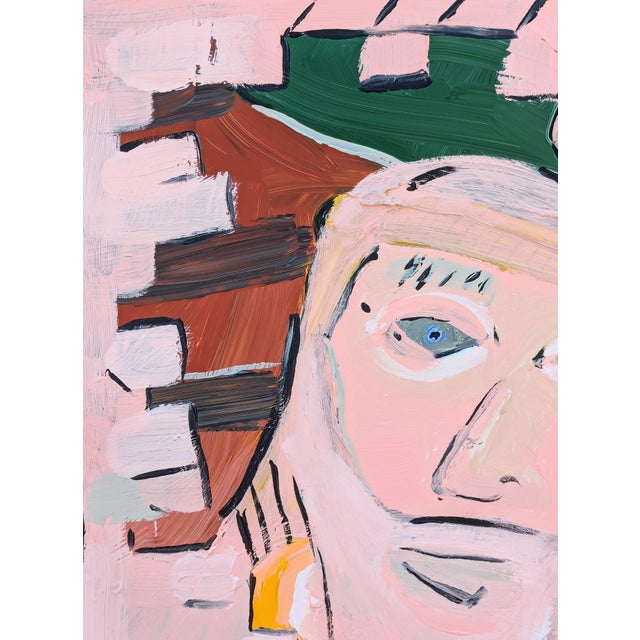 Contemporary Matthew Reeves "Just a Rabbit" Contemporary Pink, Green, & Yellow Figurative Portrait Painting, 2025 For Sale - Image 3 of 9