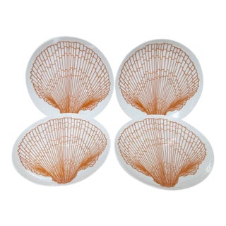 Vintage MCM Fitz Floyd Monotone Shell Orange Plates - Set 4 For Sale