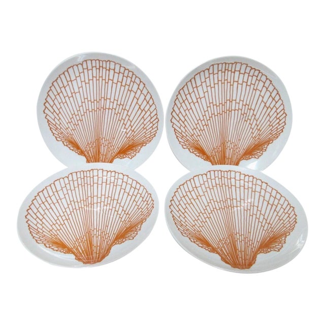 Vintage MCM Fitz Floyd Monotone Shell Orange Plates - Set 4 For Sale