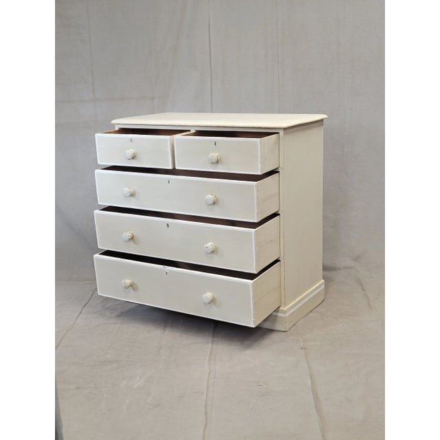 English Antique English Edwardian Dresser Chest of Drawers With Old Cream and White Paint For Sale - Image 3 of 16