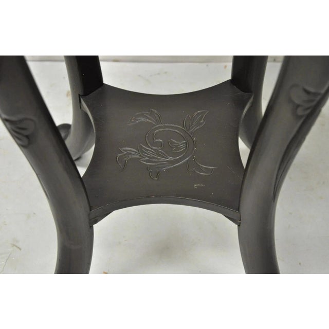 Wood Early 20th Century Japanese Carved Wood Black Ebonized 28" Plant Stand Lacquer Top Side Table For Sale - Image 7 of 10