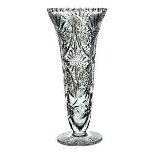 Bohemian Czech Hand Cut Glass Trumpet Vase