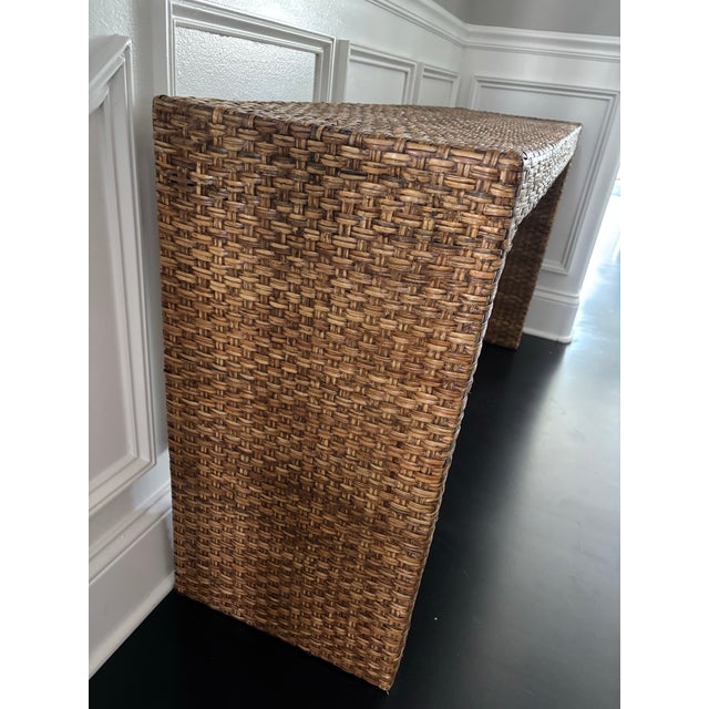 Brown Farmhouse Coastal Rattan Console Table For Sale - Image 8 of 11