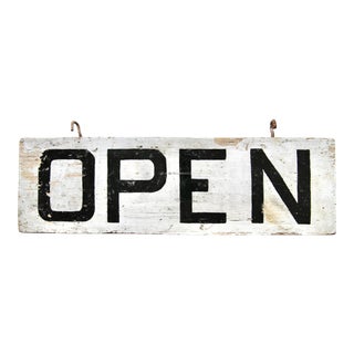 Vintage Wood "Open" Sign For Sale