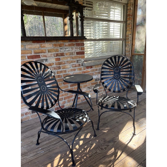 recently sandblasted, primed and painted…. circa 1940. spring steel seats with iron frame. can work indoors or outside. no...