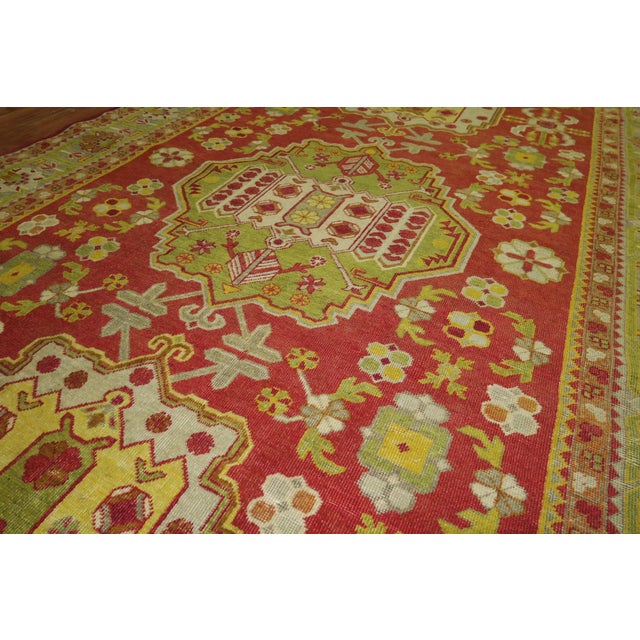 Contemporary Khotan Bright Red Green Yellow Antique 20th Century Wool Handmade Oriental Rug For Sale - Image 3 of 6