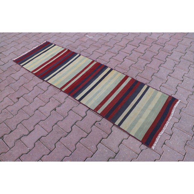 Traditional 1970s Turkish Boho Style Striped Colorful Kilim Runner Rug For Sale - Image 3 of 10