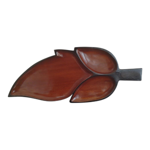 1960s Mid-Century Modern Hand-Crafted Mahogany Wood Leaf Tray Dish Made in Haiti