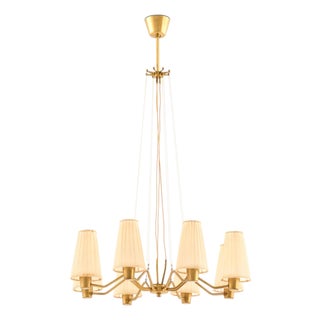 Brass and Fabric Chandelier by Hans Bergström for Asea, 1950s For Sale