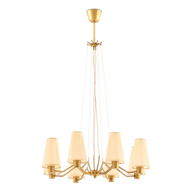 Brass and Fabric Chandelier by Hans Bergström for Asea, 1950s For Sale