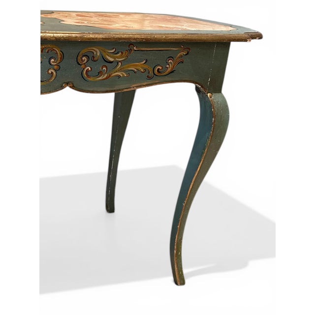 Wood Vintage Bavarian Baroque Style Hand Painted Table Writing Desk For Sale - Image 7 of 18
