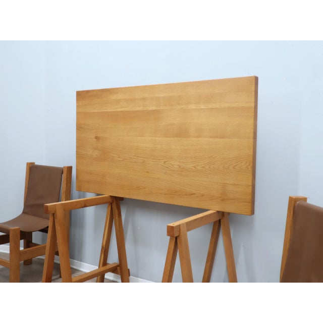 Trestle Beech Writing Desk with Leather Chairs, Italy, 1970s, Set of 3 For Sale - Image 9 of 17