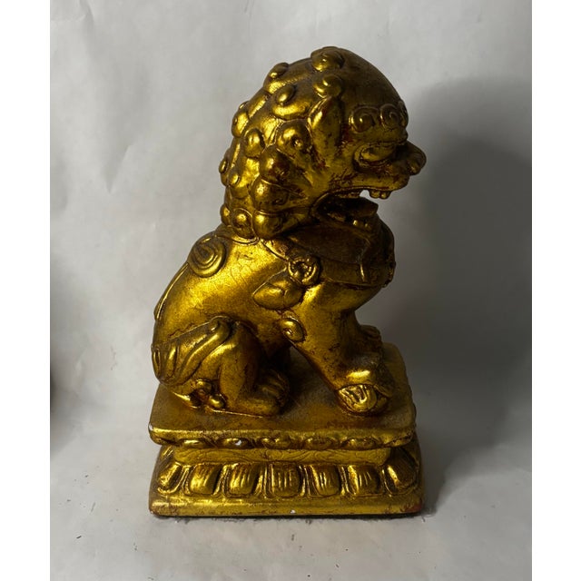 Early 20th Century Chinese Gilt Buddhist Guardian Lion on Lotus Base For Sale - Image 4 of 11