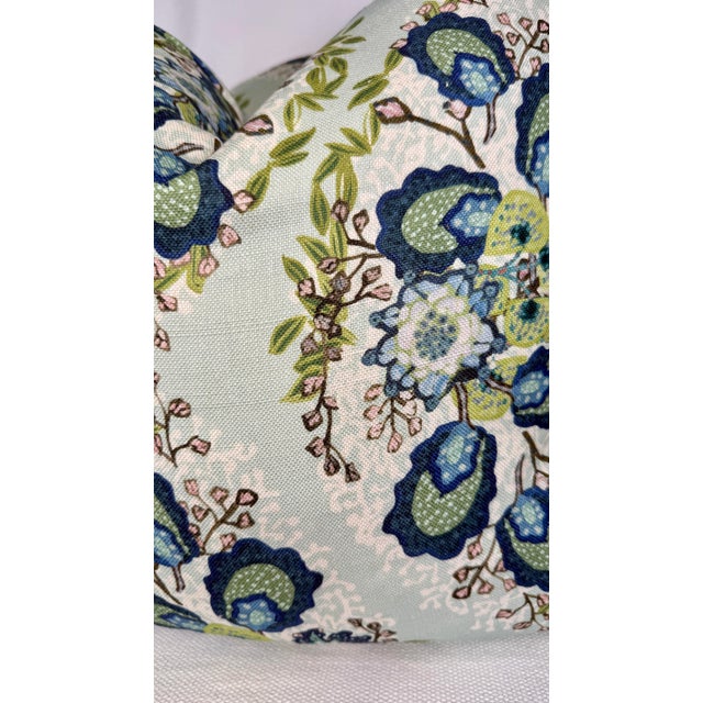 Custom pair of 22" pillows covered in Ferrick Mason "Heather" in color soft jade. These pillows are self welted, have...