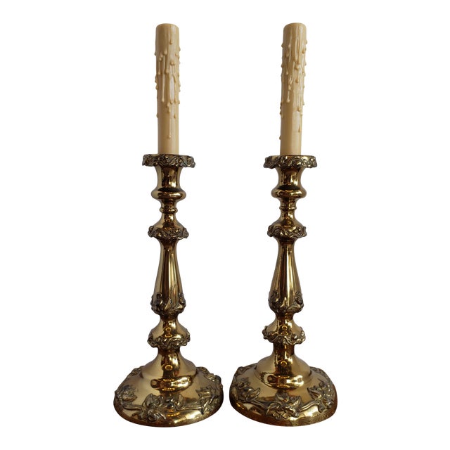 Antique Solid Brass Candlestick Lamps a Pair Chairish